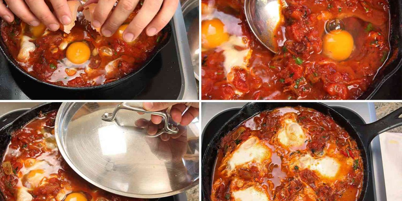 Shakshuka Afrika Utara Dari Saus Tomat Rempah Dan Telur Lumer