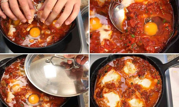 Shakshuka Afrika Utara Dari Saus Tomat Rempah Dan Telur Lumer